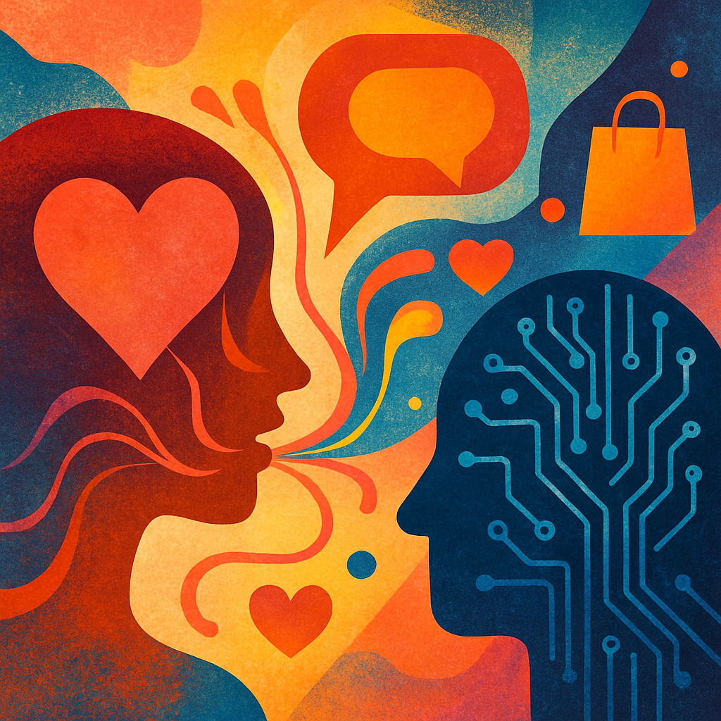 An abstract image depicting emotional connection in marketing as well as an AI component